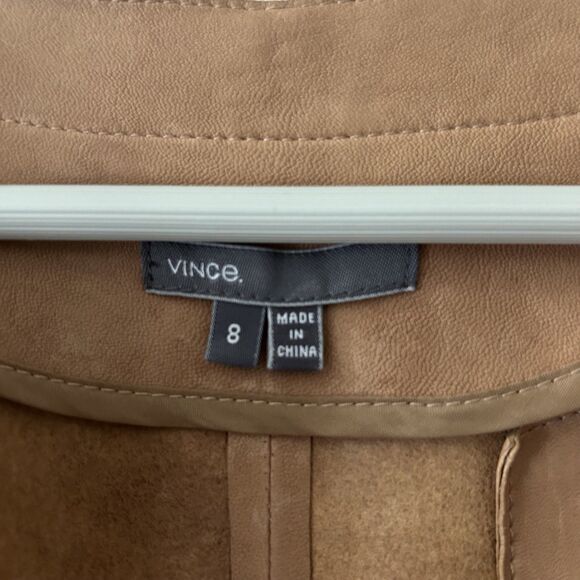 VINCE Leather Lightweight Open Front Collarless Coat Jacket Duster Women Size 8 - Picture 7 of 10